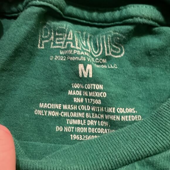 Peanuts Brand Size Medium Charlie Brown & Gang Green Tee Shirt Snoopy - Picture 3 of 4